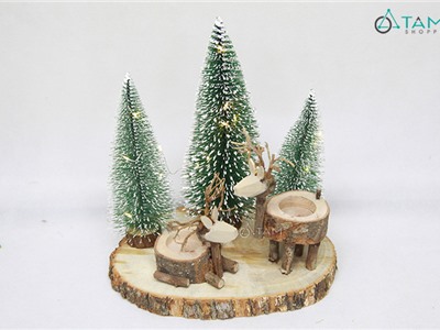 Bộ chân nến tiểu cảnh Giáng sinh 2 tuần lộc X-CHNEN-03